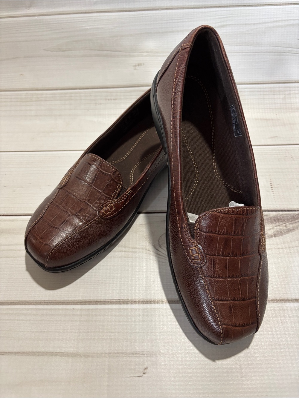 Clark’s Brown Croc-Embossed Leather Loafers